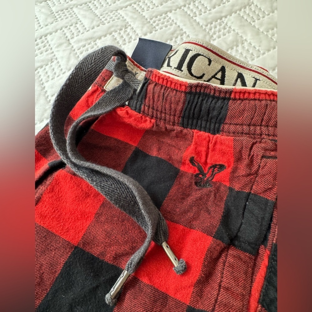American Eagle Red Black Buffalo Plaid Pajama Pants Men XS Cozy Loungewear - Picture 5 of 10